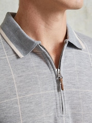 Ten Paces Grey Check Knitted Zip Neck Long Sleeve Polo Shirt - Image 4 of 6