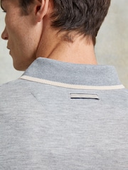 Ten Paces Grey Check Knitted Zip Neck Long Sleeve Polo Shirt - Image 5 of 6