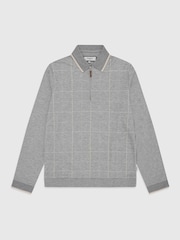 Ten Paces Grey Check Knitted Zip Neck Long Sleeve Polo Shirt - Image 6 of 6