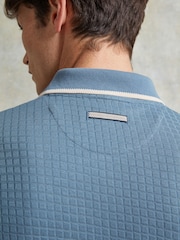 Ten Paces Blue Textured Button Through 100% Cotton Regular Fit Polo Shirt - Image 6 of 7