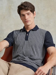 Ten Paces Navy Jacquard Knitted Regular Fit Polo Shirt - Image 2 of 7