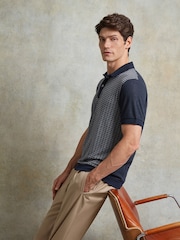 Ten Paces Navy Jacquard Knitted Regular Fit Polo Shirt - Image 3 of 7