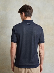 Ten Paces Navy Jacquard Knitted Regular Fit Polo Shirt - Image 4 of 7