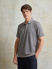 Ten Paces Grey Knitted Textured Zip Neck Regular Fit Polo Shirt - Image 1 of 6