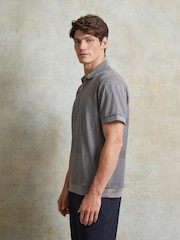 Ten Paces Grey Knitted Textured Zip Neck Regular Fit Polo Shirt - Image 2 of 6