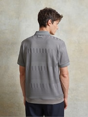 Ten Paces Grey Knitted Textured Zip Neck Regular Fit Polo Shirt - Image 3 of 6