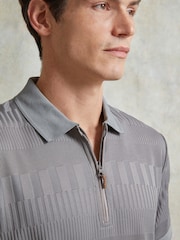 Ten Paces Grey Knitted Textured Zip Neck Regular Fit Polo Shirt - Image 5 of 6