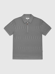 Ten Paces Grey Knitted Textured Zip Neck Regular Fit Polo Shirt - Image 6 of 6