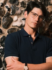 Ten Paces Navy Cable Fine Knitted Regular Fit Polo Shirt - Image 2 of 8