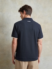 Ten Paces Navy Cable Fine Knitted Regular Fit Polo Shirt - Image 4 of 8