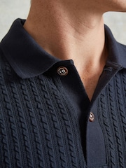 Ten Paces Navy Cable Fine Knitted Regular Fit Polo Shirt - Image 6 of 8
