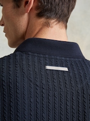 Ten Paces Navy Cable Fine Knitted Regular Fit Polo Shirt - Image 7 of 8