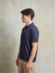 Ten Paces Navy Textured Zip Neck Regular Fit Polo Shirt - Image 2 of 6