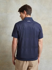 Ten Paces Navy Textured Zip Neck Regular Fit Polo Shirt - Image 3 of 6