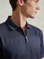 Ten Paces Navy Textured Zip Neck Regular Fit Polo Shirt - Image 4 of 6