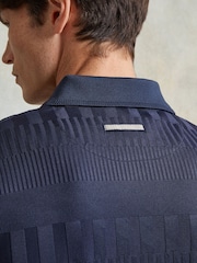 Ten Paces Navy Textured Zip Neck Regular Fit Polo Shirt - Image 5 of 6