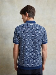 Ten Paces Navy Knitted Jacquard Regular Fit Zip Neck Polo Shirt - Image 3 of 6