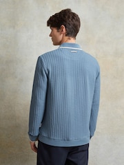 Ten Paces Blue Cable Rib Smart Regular Fit Polo Shirt - Image 3 of 6