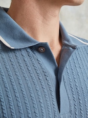 Ten Paces Blue Cable Rib Smart Regular Fit Polo Shirt - Image 4 of 6