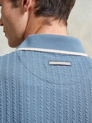 Ten Paces Blue Cable Rib Smart Regular Fit Polo Shirt - Image 5 of 6