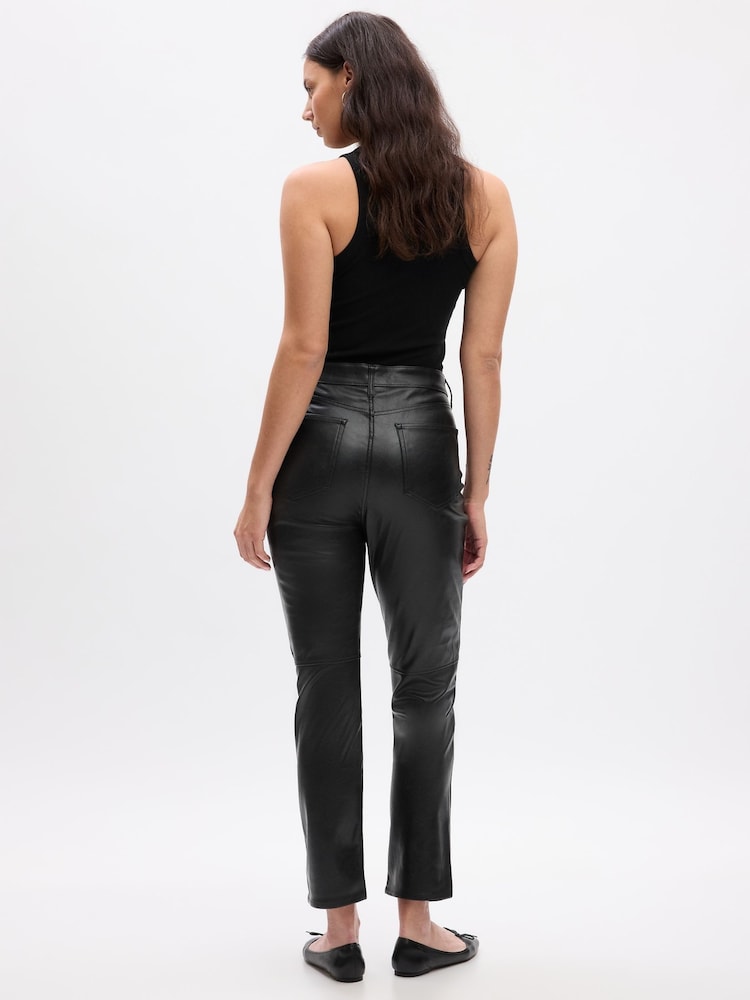 Gap Black High Waisted Slim Fit Faux Leather Vintage Trousers - Image 2 of 5