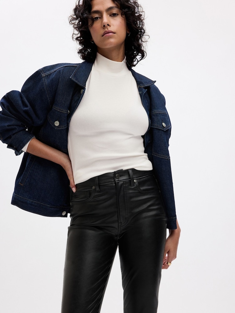 Gap Black High Waisted Slim Fit Faux Leather Vintage Trousers - Image 5 of 5