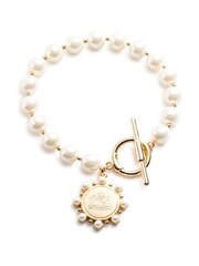Lauren Ralph Lauren Gold Tone Br 7.25In Pearl Coin Flex Bracelet - Image 1 of 2