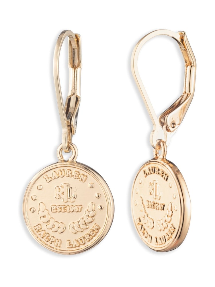 Lauren Ralph Lauren Gold Gold Tone Coin Logo Drop Pierced Earrings - Image 1 of 2 Lauren Ralph Lauren Gold Gold Tone Coin Logo Drop Pierced Earrings - Image 1 of 2