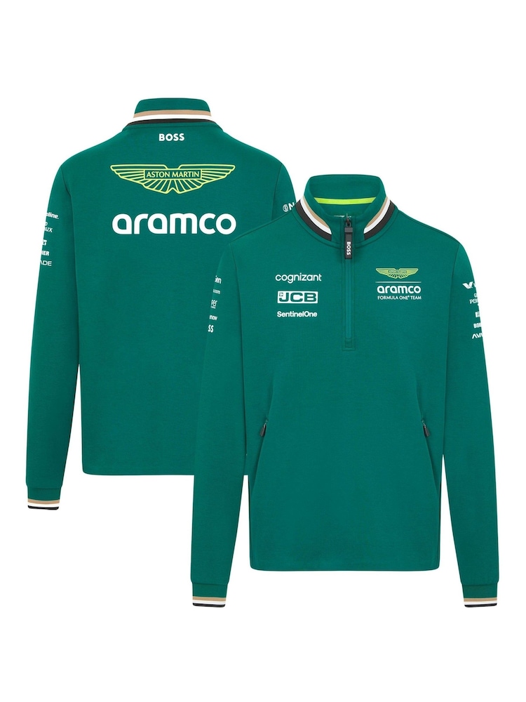 Fanatics Green F1 Aston Martin Aramco 2024 Team Quarter Zip Sweatshirt - Image 1 of 3