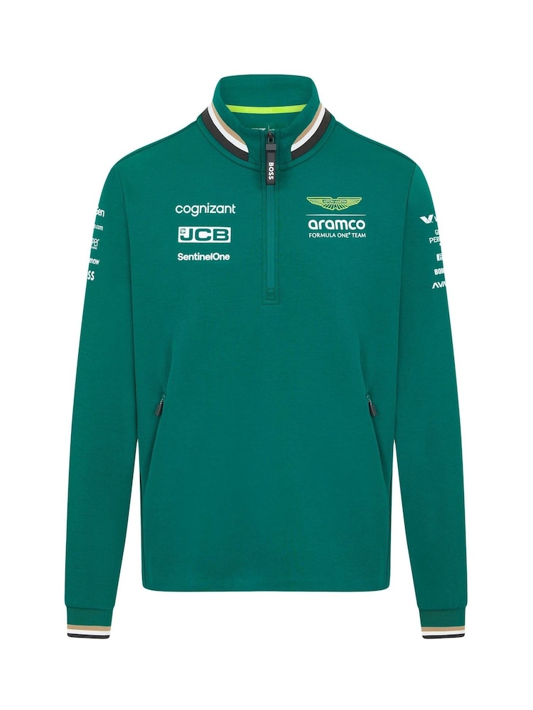 Fanatics Green F1 Aston Martin Aramco 2024 Team Quarter Zip Sweatshirt - Image 2 of 3