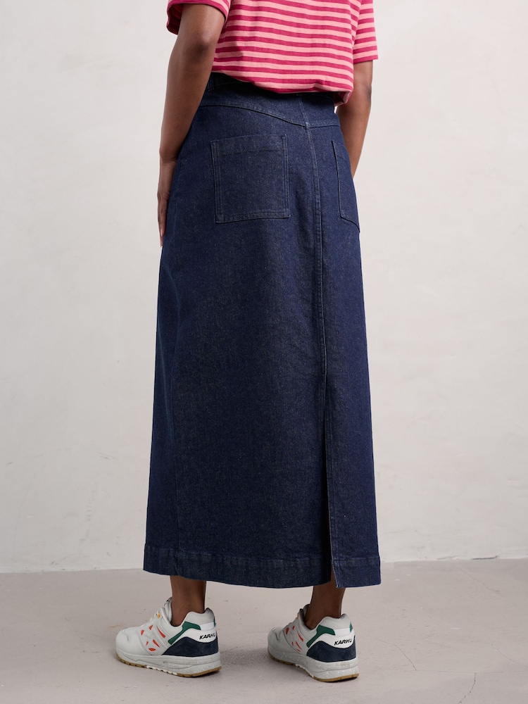 Seasalt Cornwall Blue Cherry, Strawberry Tree Midi Denim Skirt - Image 2 of 5 Seasalt Cornwall Blue Cherry, Strawberry Tree Midi Denim Skirt - Image 2 of 5