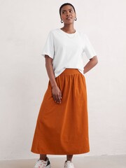 Seasalt Cornwall Orange Mevagissey Organic Cotton Midi Skirt - Image 3 of 5