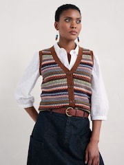 Seasalt Cornwall Purple Percella Cove Fair Isle Waistcoat Vest - Image 1 of 5