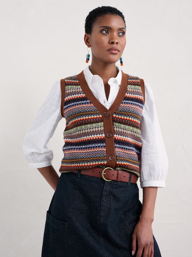 Seasalt Cornwall Purple Percella Cove Fair Isle Waistcoat Vest - Image 1 of 5