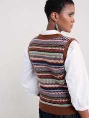 Seasalt Cornwall Purple Percella Cove Fair Isle Waistcoat Vest - Image 2 of 5