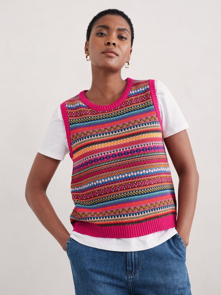 Seasalt Cornwall Pink Cove Cottage Fair Isle Knitted Vest - Image 1 of 5