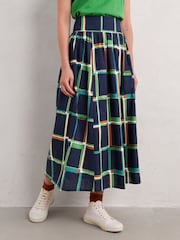 Seasalt Cornwall Blue Mevagissey Organic Cotton Midi Skirt - Image 1 of 5