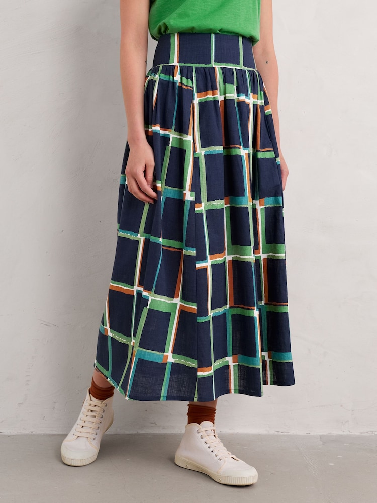 Seasalt Cornwall Blue Mevagissey Organic Cotton Midi Skirt - Image 1 of 5
