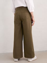 Seasalt Cornwall Green Petite Milly Wide Leg Denim 100% Cotton Trousers - Image 2 of 5