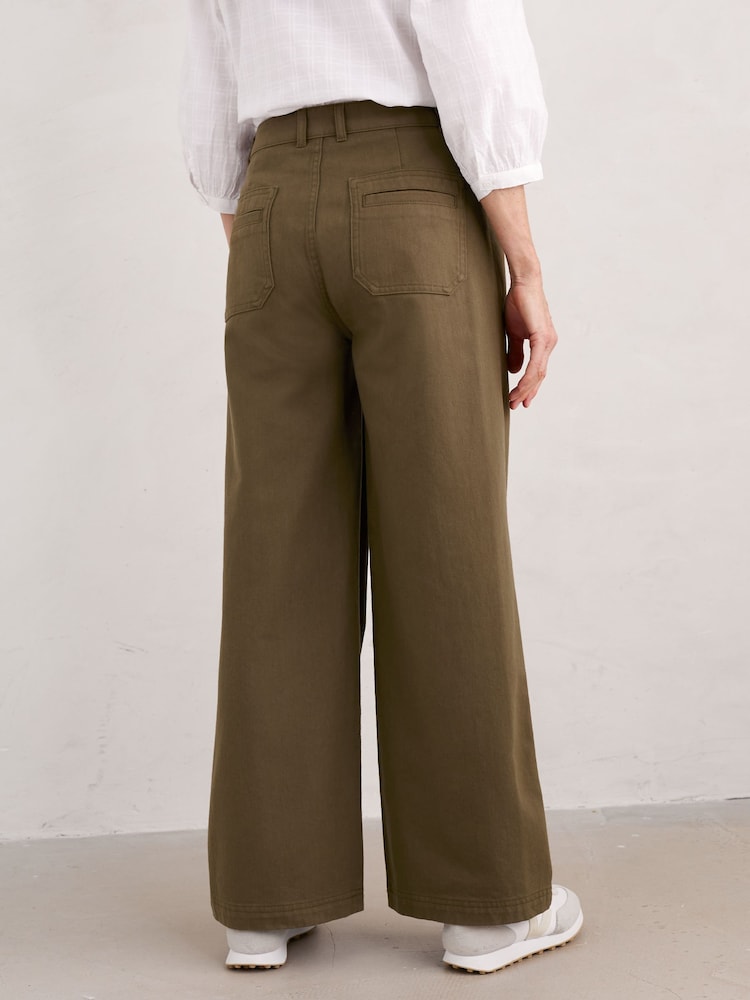 Seasalt Cornwall Green Petite Milly Wide Leg Denim 100% Cotton Trousers - Image 2 of 5
