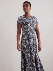 Seasalt Cornwall Blue Wild Bouquet Jersey Midi Dress - Image 3 of 4