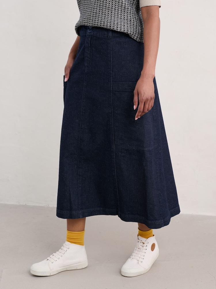Seasalt Cornwall Blue Atlantic Ivy 100% Cotton Midi Skirt - Image 1 of 5 Seasalt Cornwall Blue Atlantic Ivy 100% Cotton Midi Skirt - Image 1 of 5