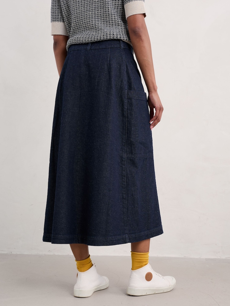 Seasalt Cornwall Blue Atlantic Ivy 100% Cotton Midi Skirt - Image 2 of 5 Seasalt Cornwall Blue Atlantic Ivy 100% Cotton Midi Skirt - Image 2 of 5