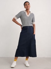 Seasalt Cornwall Blue Atlantic Ivy 100% Cotton Midi Skirt - Image 3 of 5