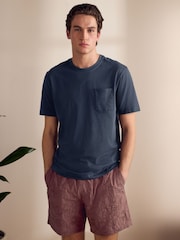 بني مائل للأحمر - Embroidered Woven 100% Cotton Short Pyjamas Set - صورة 1 من 11