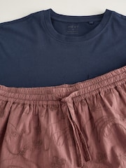 بني مائل للأحمر - Embroidered Woven 100% Cotton Short Pyjamas Set - صورة 10 من 11