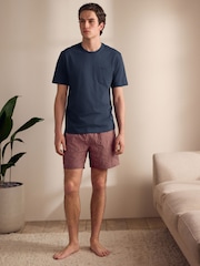 بني مائل للأحمر - Embroidered Woven 100% Cotton Short Pyjamas Set - صورة 2 من 11