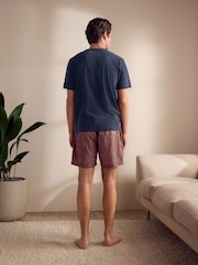 بني مائل للأحمر - Embroidered Woven 100% Cotton Short Pyjamas Set - صورة 3 من 11