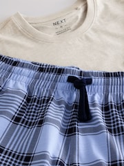 Marineblau/Grau meliert - Kurzärmliges Pyjama-Set mit Karomuster - Image 10 of 11