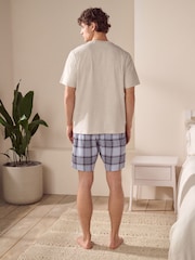 Marineblau/Grau meliert - Kurzärmliges Pyjama-Set mit Karomuster - Image 4 of 11